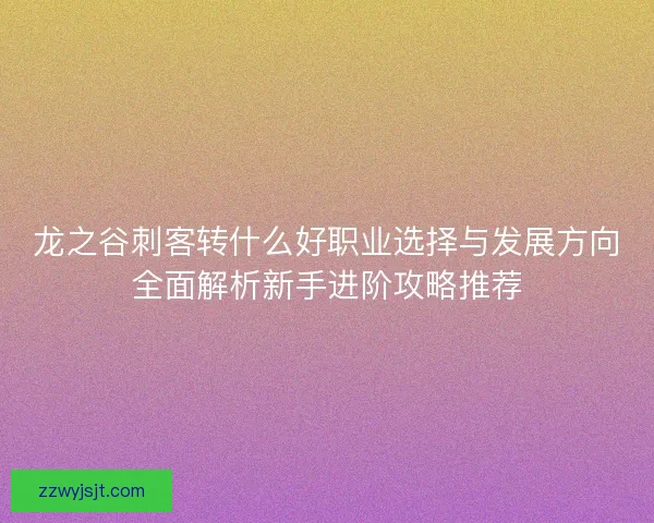 龙之谷刺客转什么好职业选择与发展方向全面解析新手进阶攻略推荐